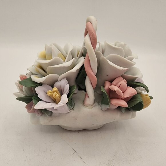 Vintage Porcelain Flower Basket Ornate Accessory Miniature Pastel Italian Style - Picture 1 of 7